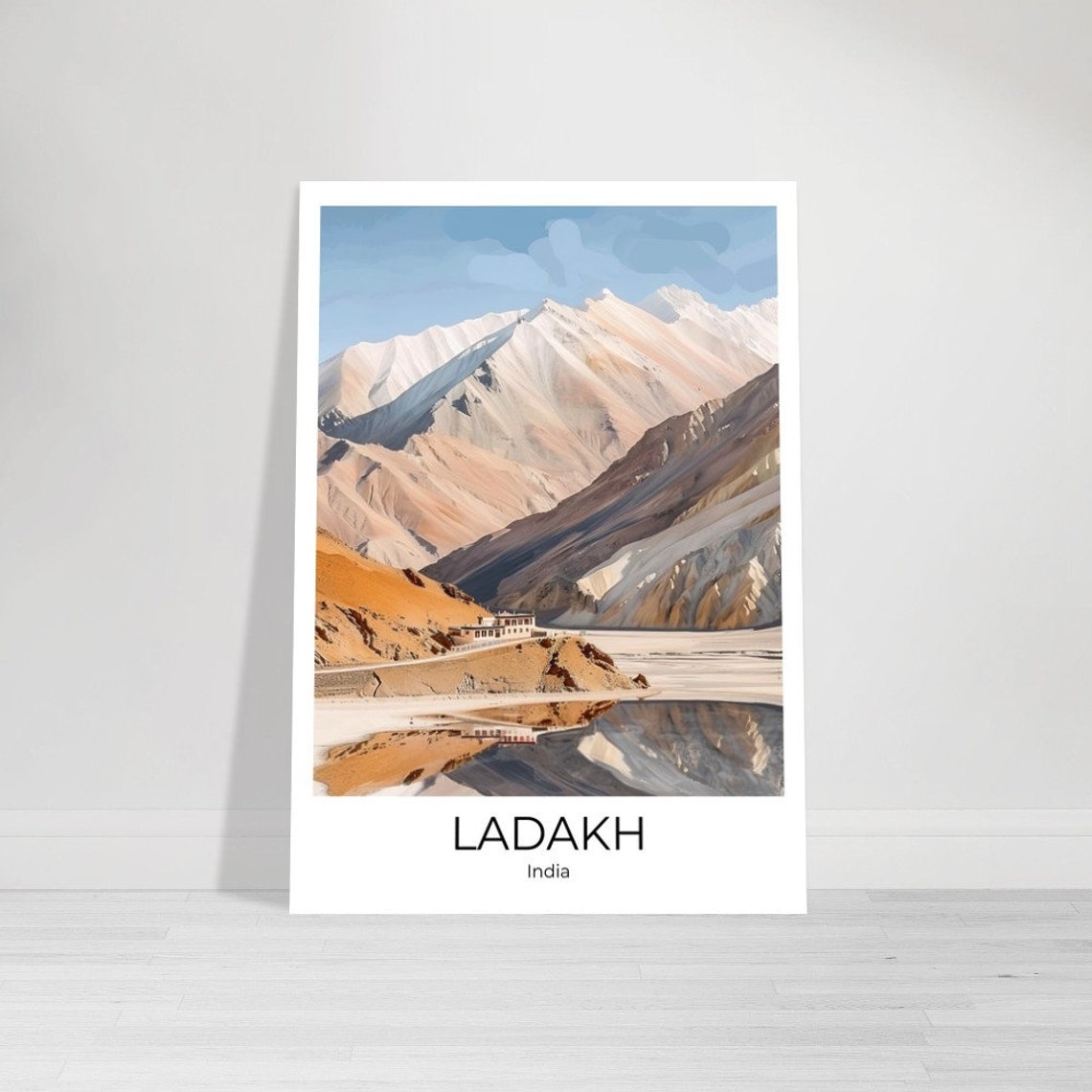 Ladakh India Himalayan Monastery Mountain Lake Reflection Scene Poster