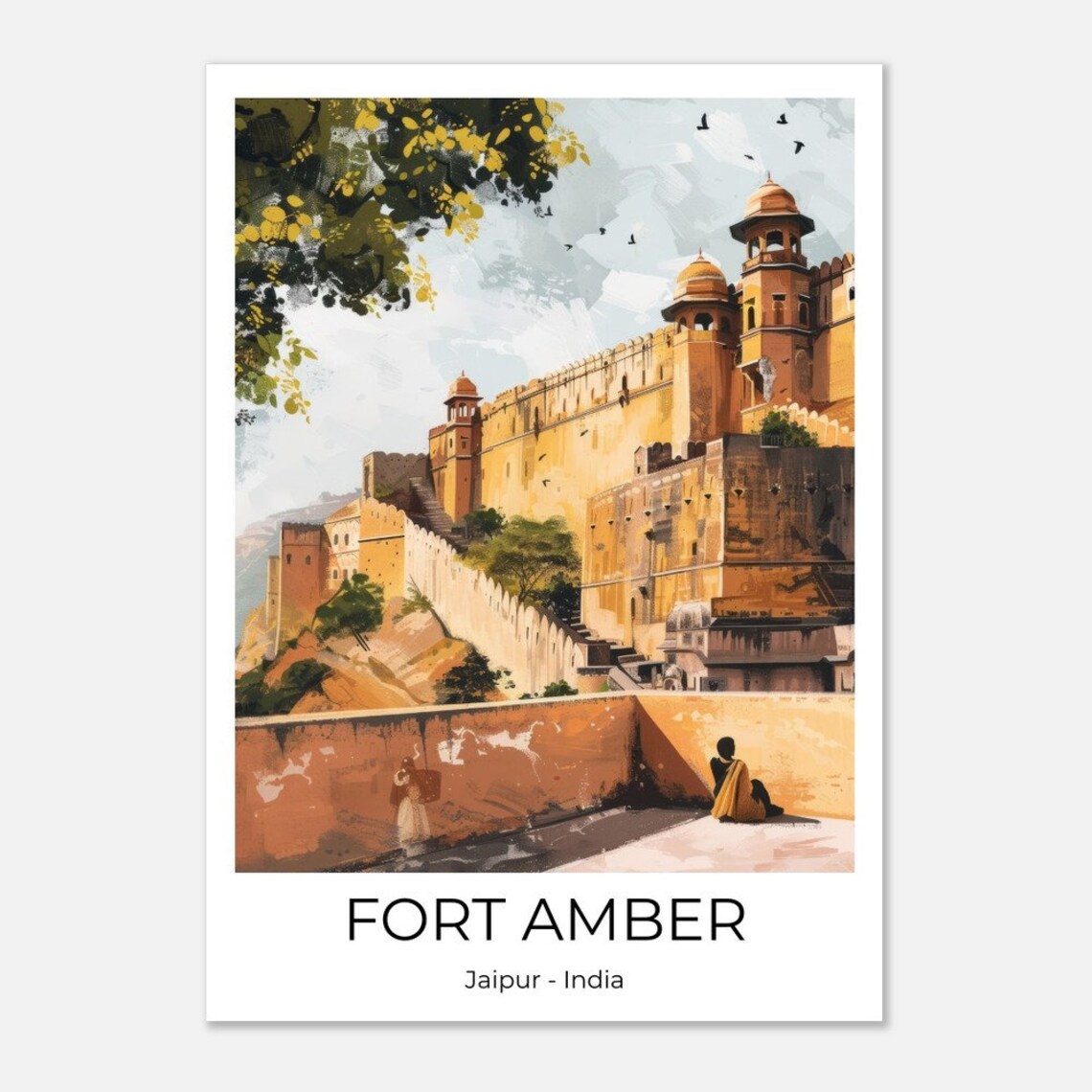 Fort Amber Jaipur India Historic Palace Fortress Watercolor Poster