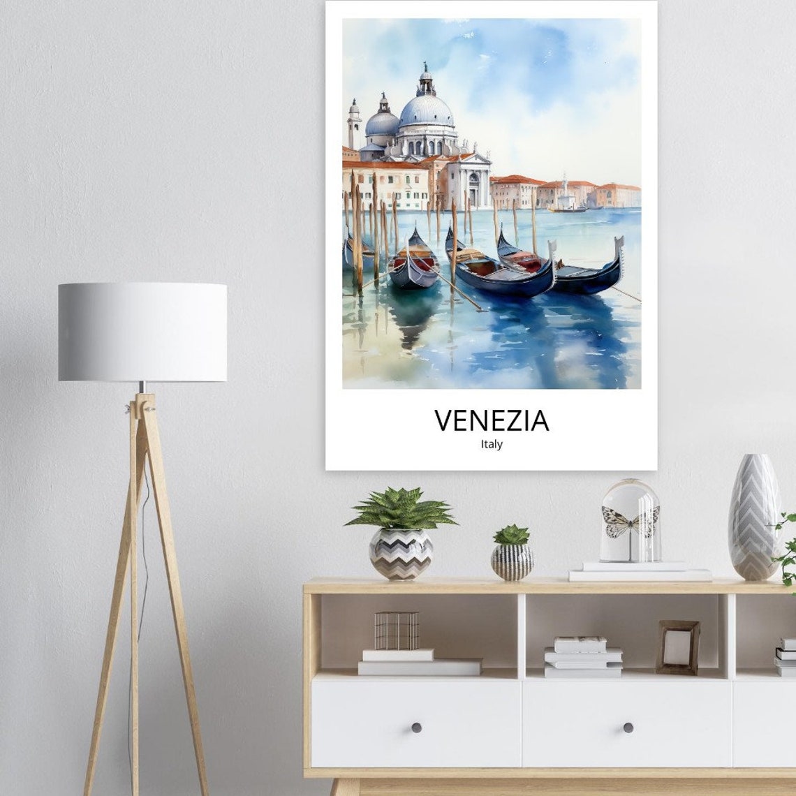 Venice Italy Gondolas Watercolor Santa Maria Salute View Poster - Image 2
