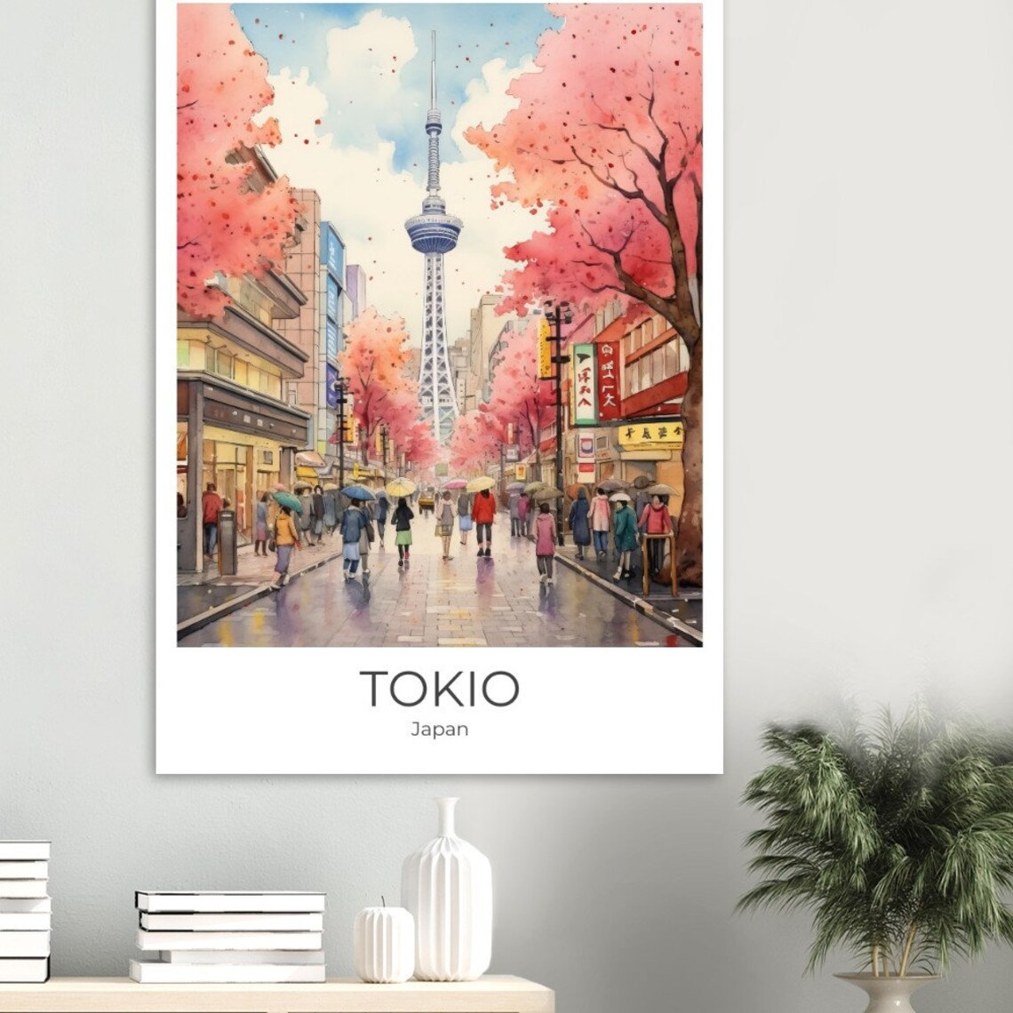 Tokyo Skytree Cherry Blossom Street Rainy Japan Travel Poster - Image 4