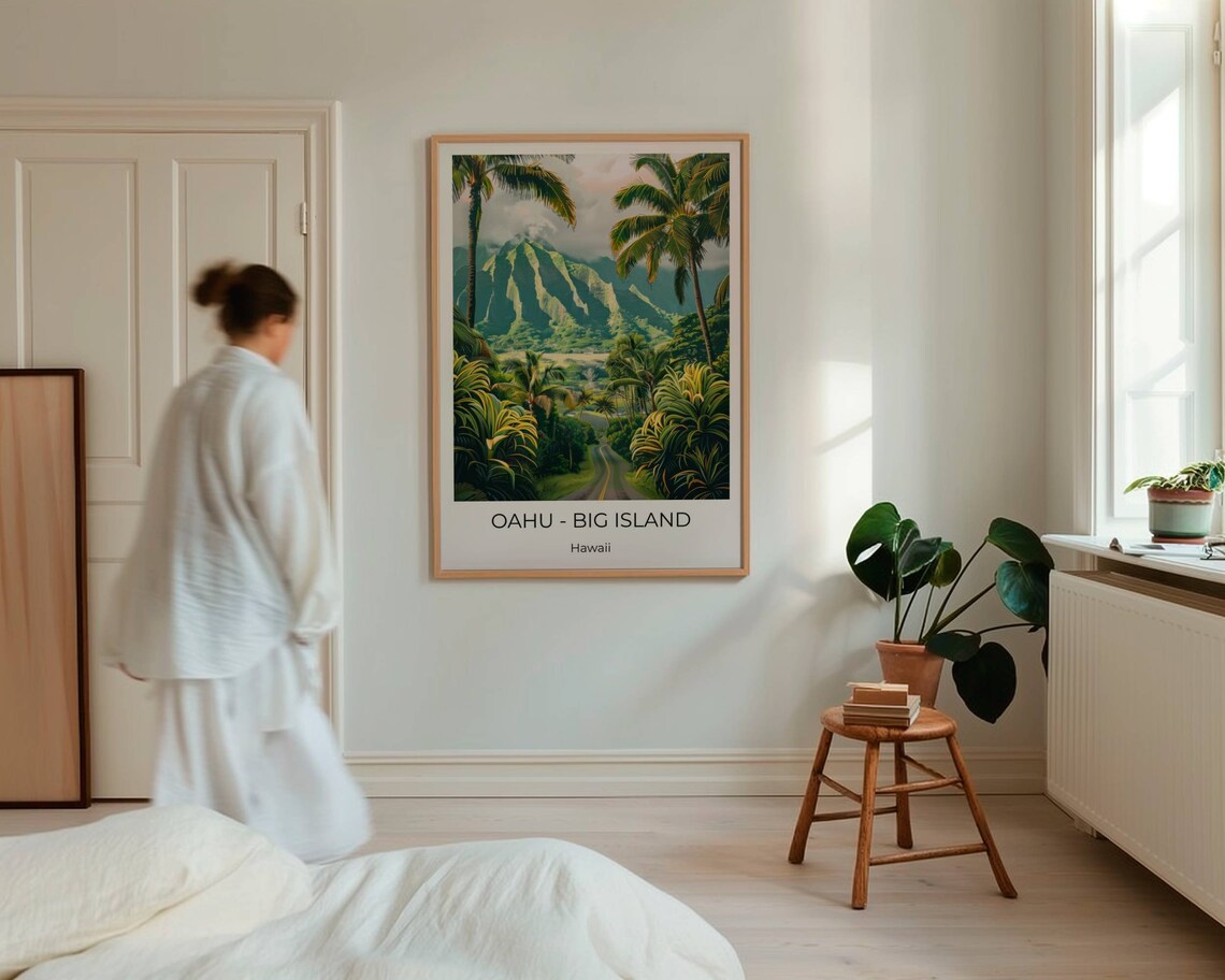 Oahu Big Island Hawaii Lush Jungle Road Palms Mountain Travel Poster - Image 4