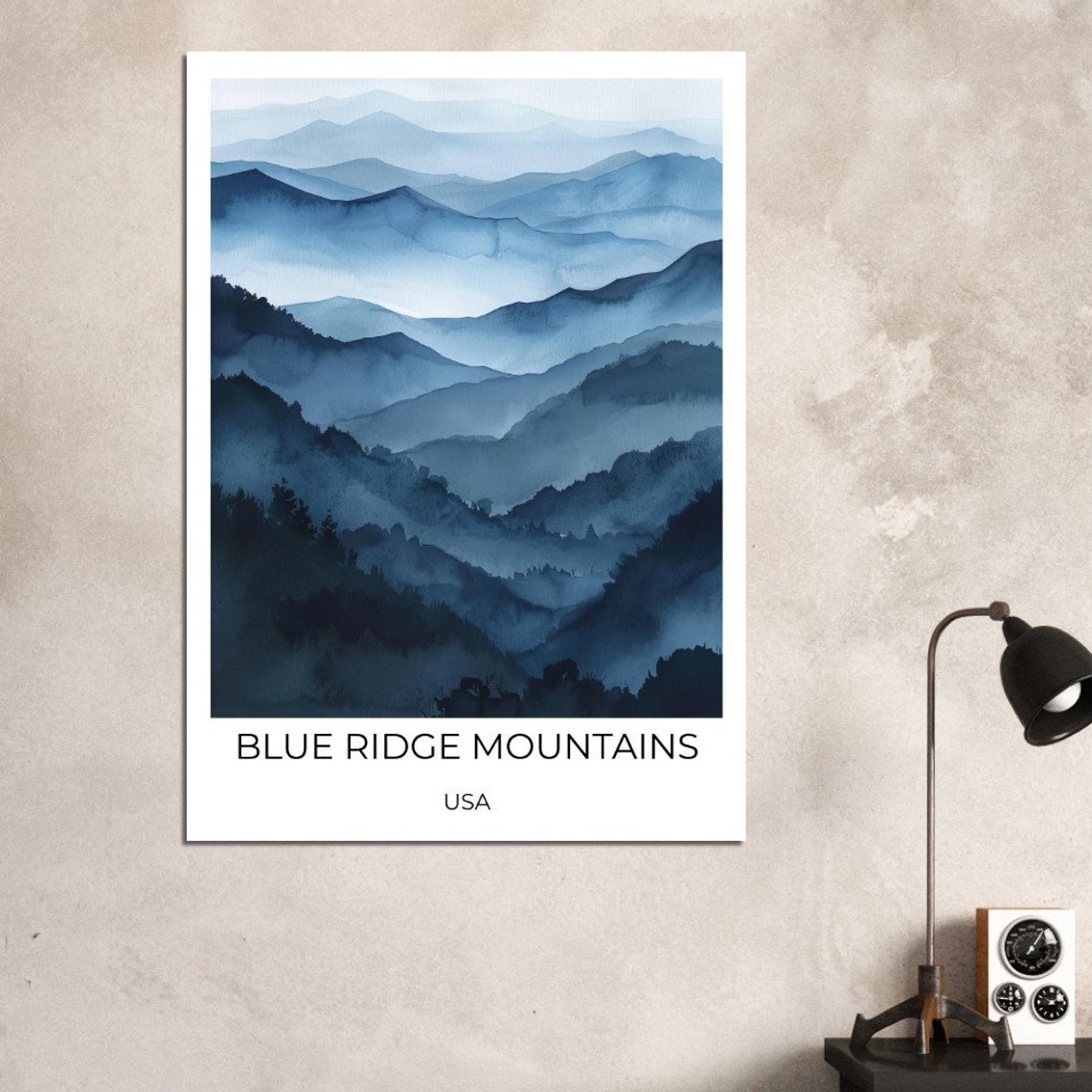 Blue Ridge Mountains USA Misty Layered Peaks Blue Tones Nature Poster - Image 4