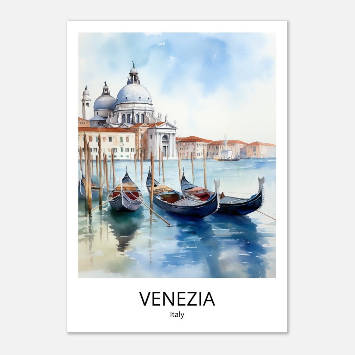 Venice Italy Gondolas Watercolor Santa Maria Salute View Poster - Image 4