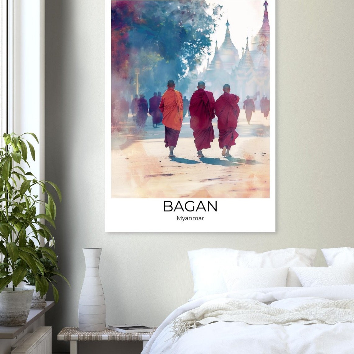 Bagan Myanmar Buddhist Monks Morning Walk Temple Road Poster - Image 2