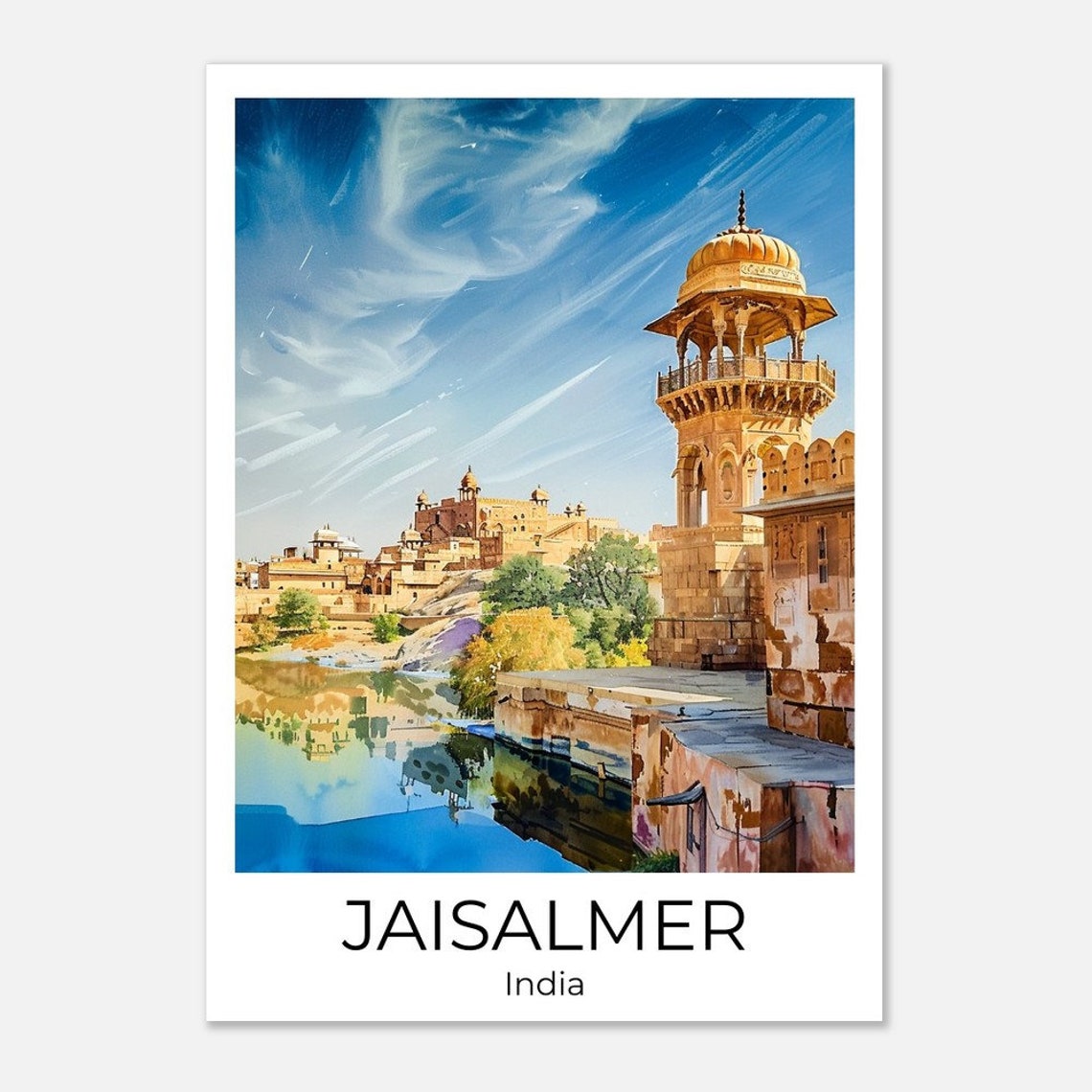 Jaisalmer India Watercolor Travel Poster Rajasthan Jaisalmer Travel Print Jaisalmer Watercolor Poster Wall Art India Rajasthan Print