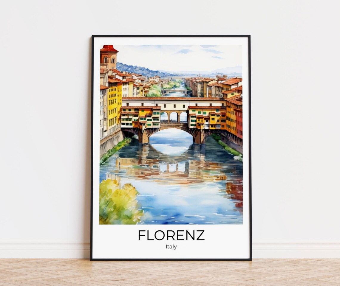 Florence Italy Ponte Vecchio Bridge Arno River Watercolor Poster