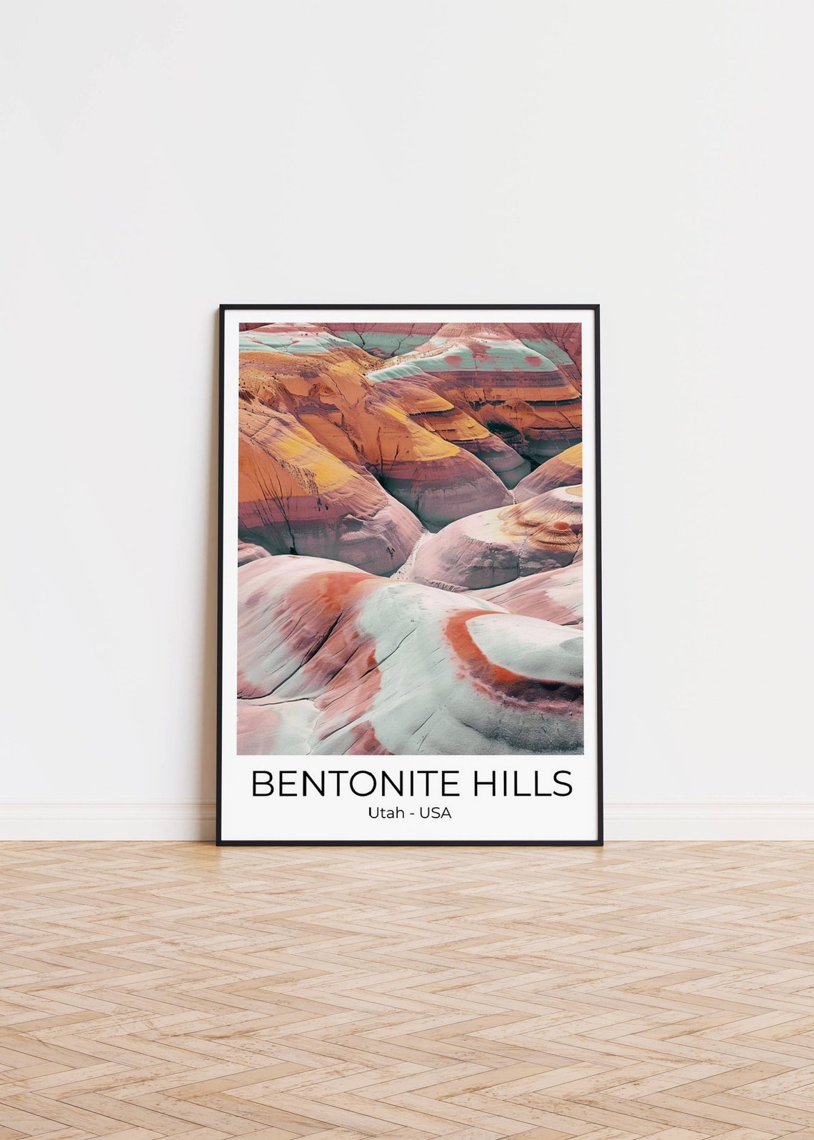 Bentonite Hills Utah Pastel Rainbow Striped Desert Travel Poster - Image 3