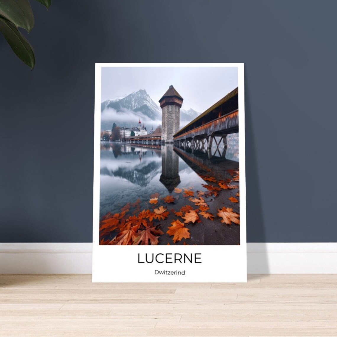 Lucerne Switzerland Chapel Bridge Autumn Leaves Lake View Poster - Image 4