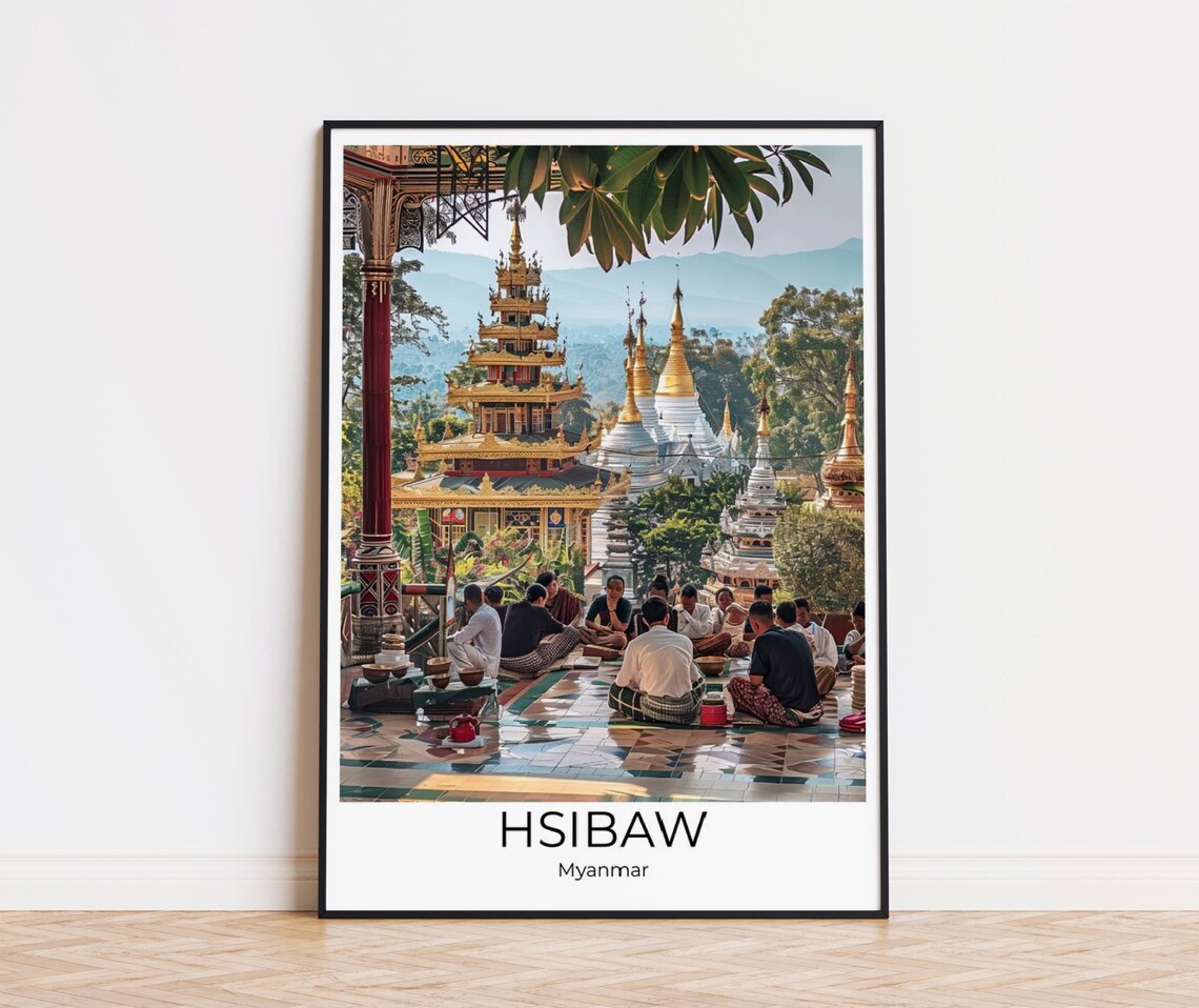 Hsibaw Myanmar Golden Pagoda Terrace Gathering Place Scene Poster