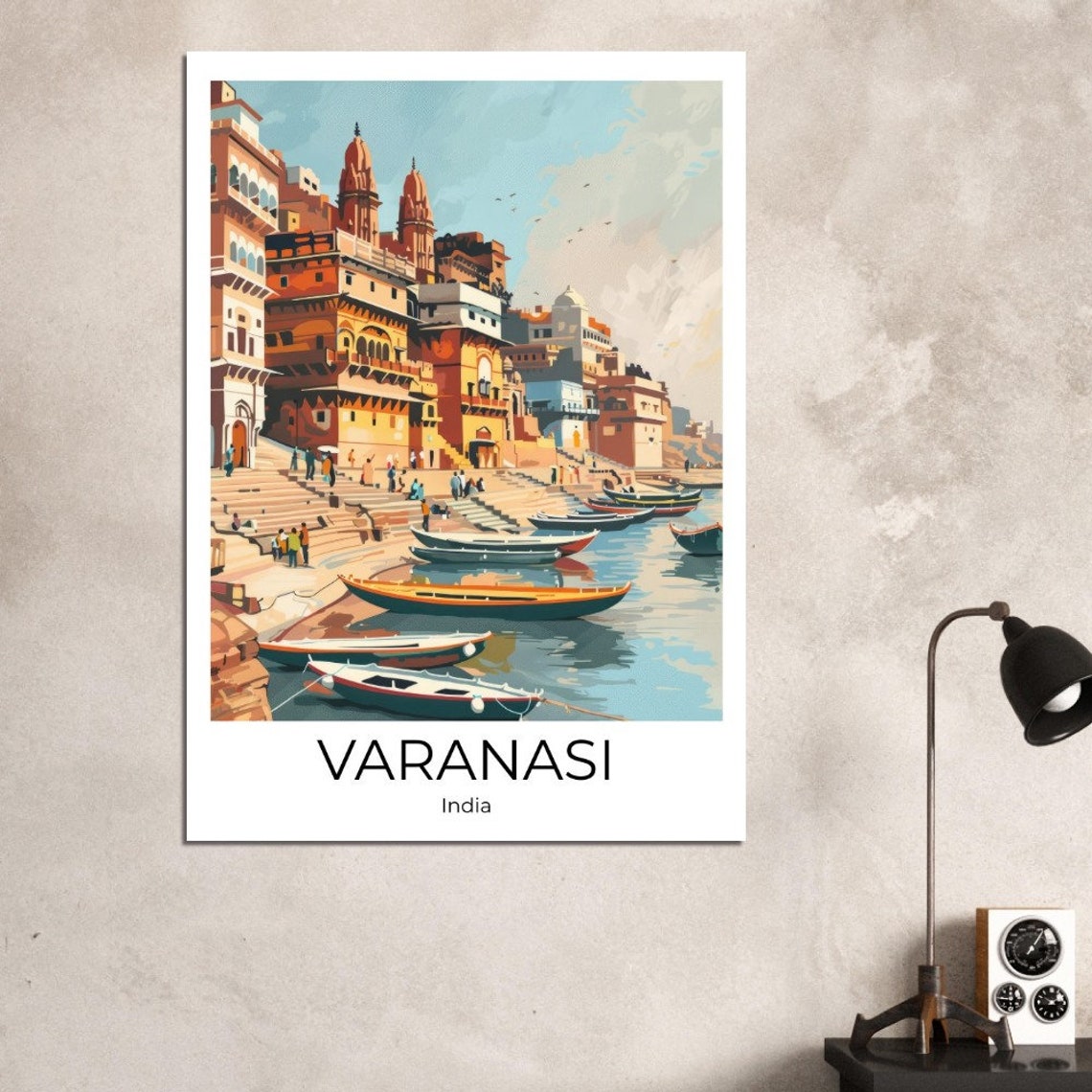 Varanasi India Ghats Ganges River Boats Sacred Riverside Scene Poster - Image 3
