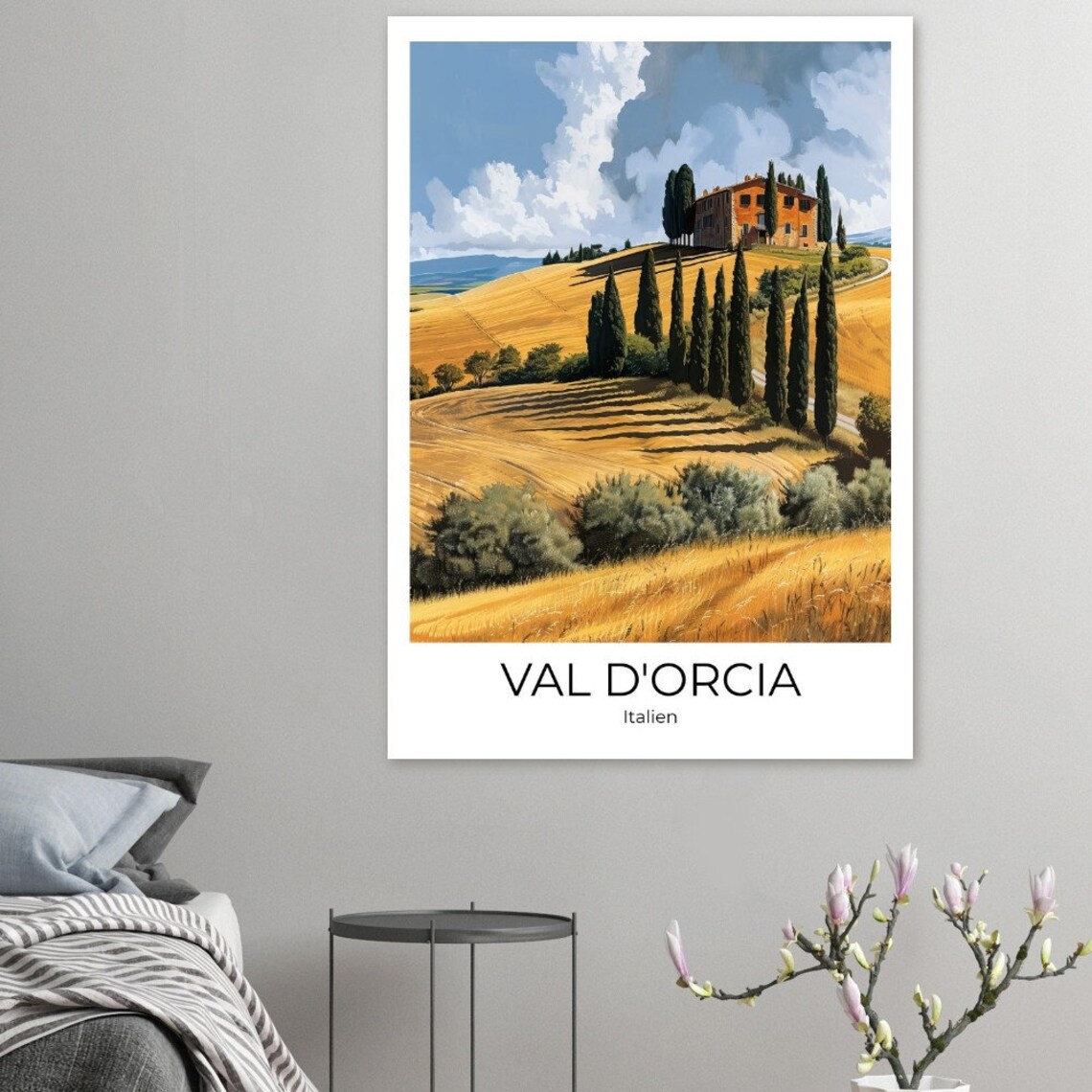 Val d'Orcia Tuscany Travel Poster Italy Golden Wheat Cypress Art - Image 2