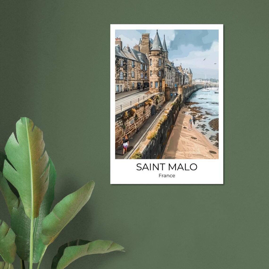 Saint Malo Walled City Ramparts Over Sandy Beach France Poster - Image 2