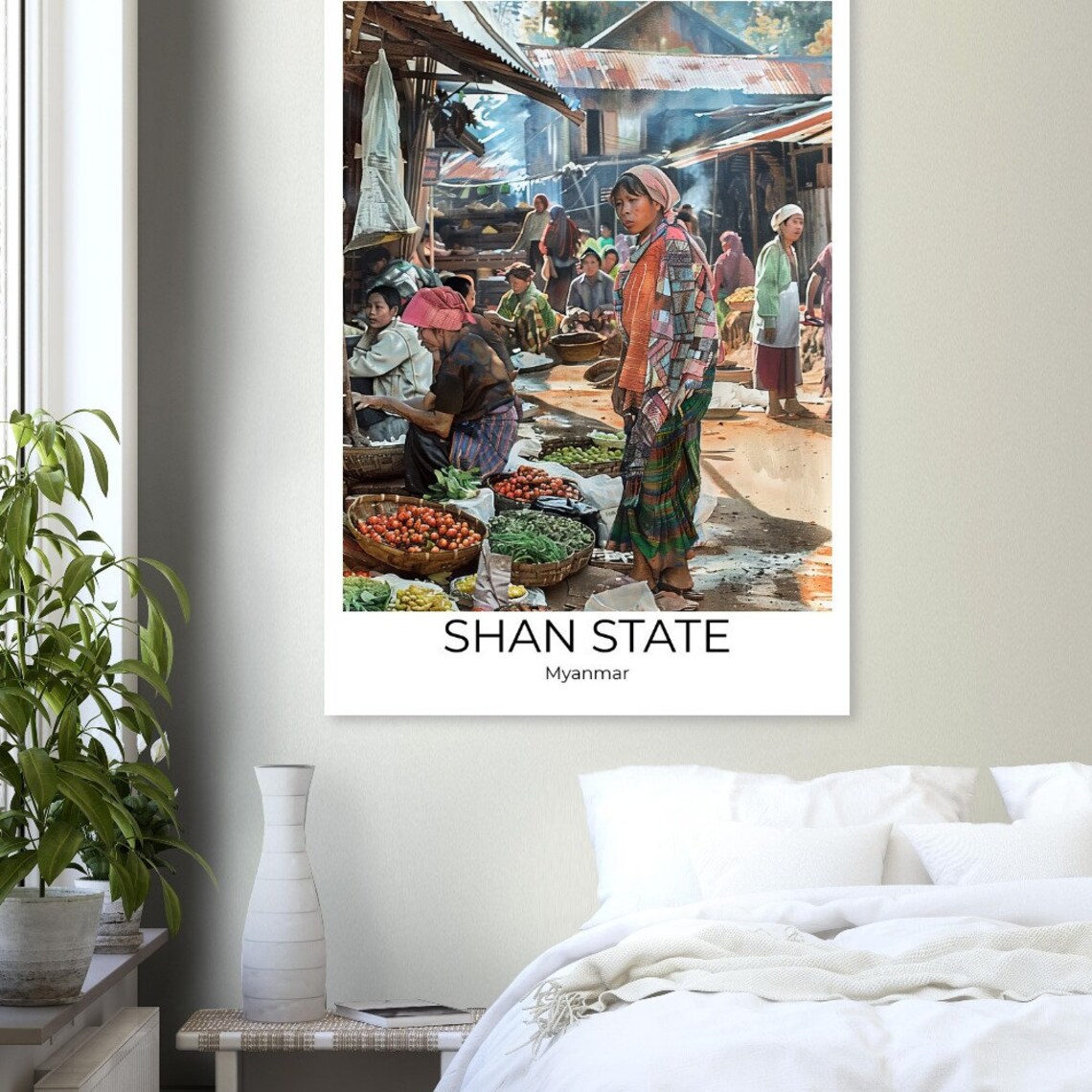 Shan State Myanmar Village Market Vendors Produce Stalls Poster - Image 2