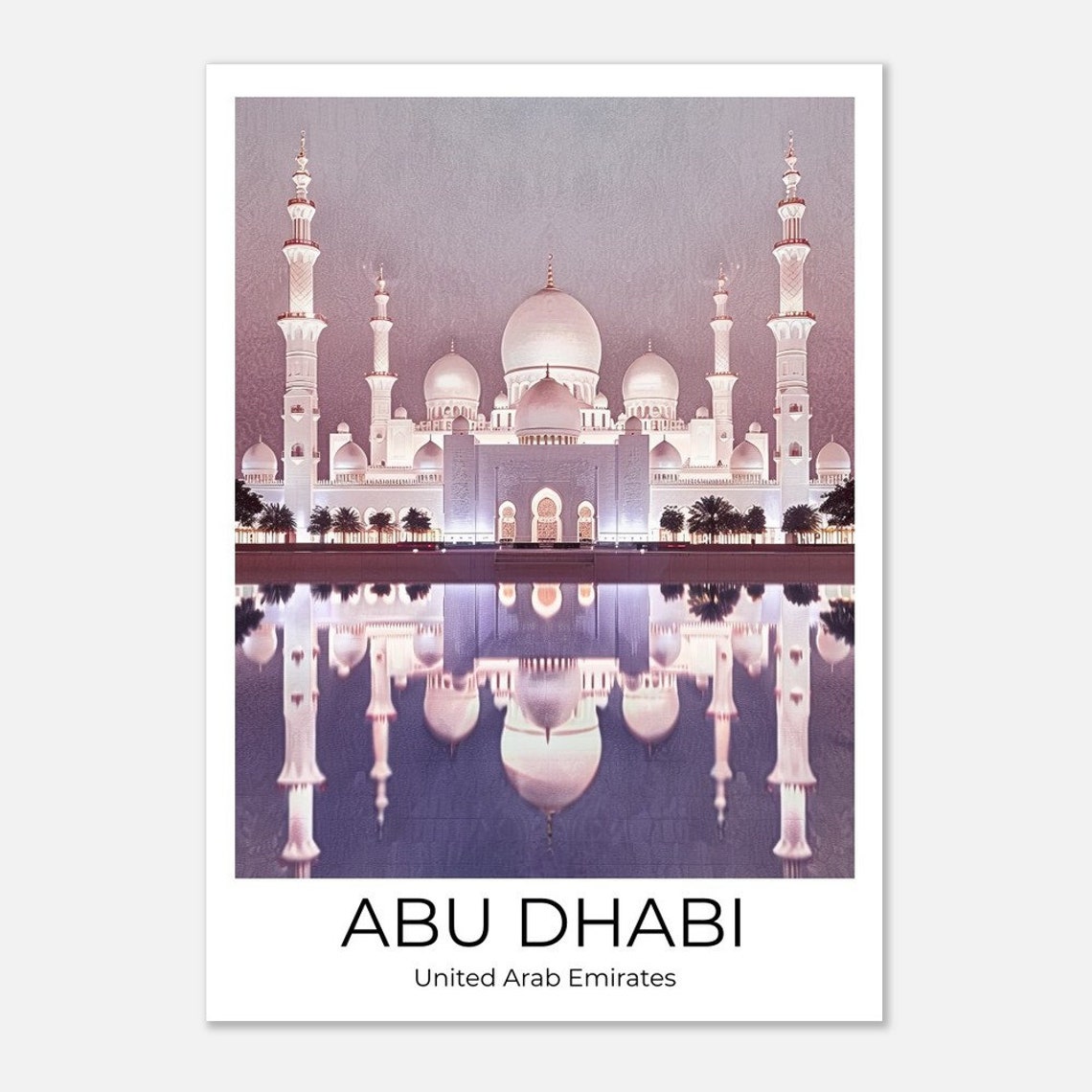 Abu Dhabi Grand Mosque White Marble Night Mirror Image Poster