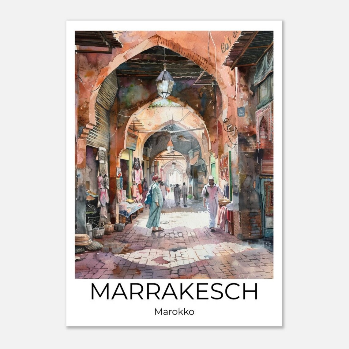 Marrakech Medina Travel Poster Morocco Souk Market Watercolor Art - Image 4