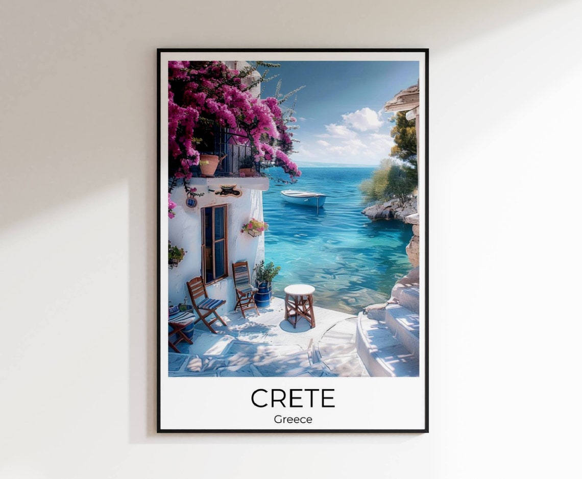 Crete Greece Seaside Terrace Bougainvillea Aegean Coast Travel Poster - Image 4