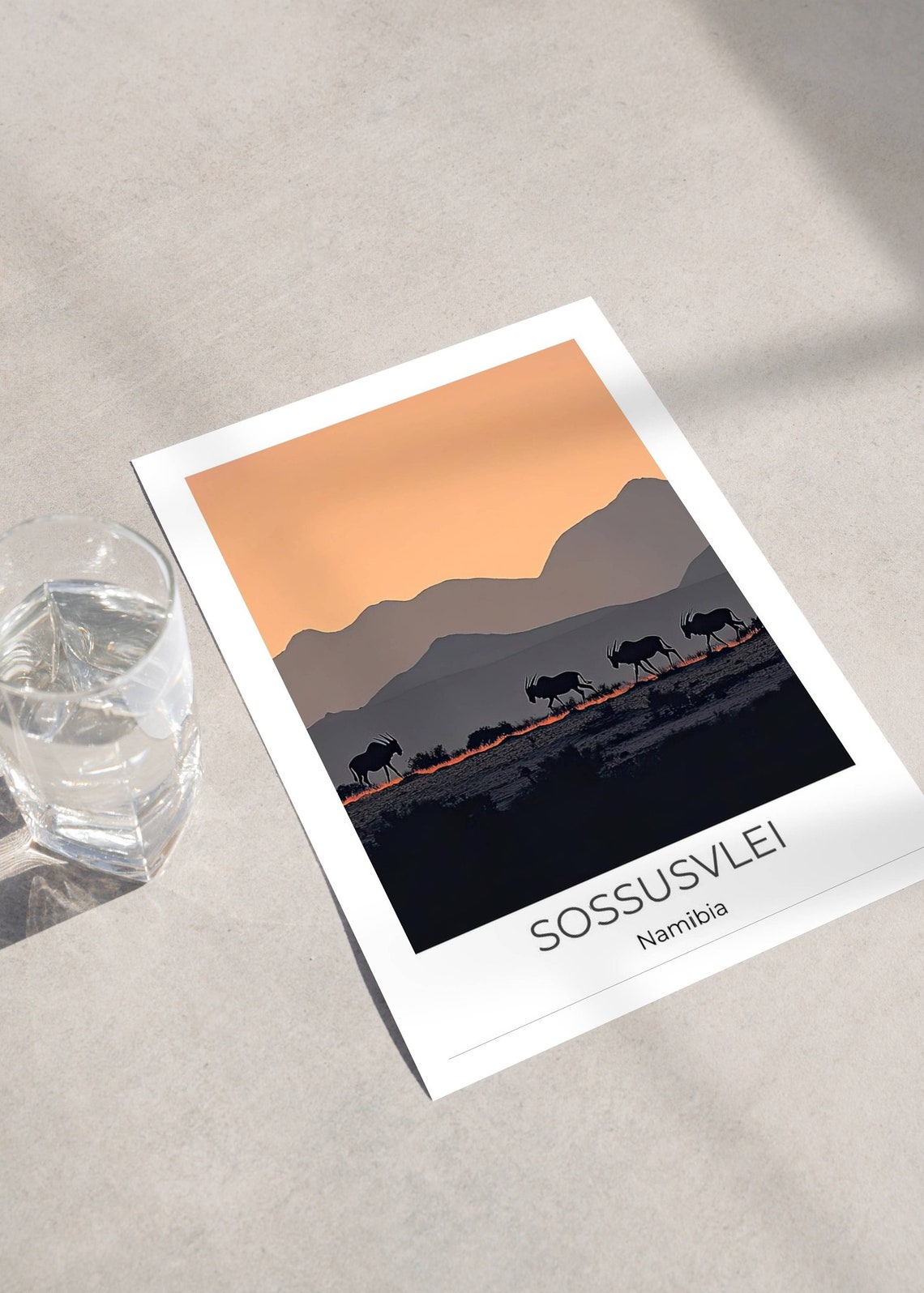 Sossusvlei Namibia Oryx Herd Sunset Minimalist Desert Travel Poster - Image 4
