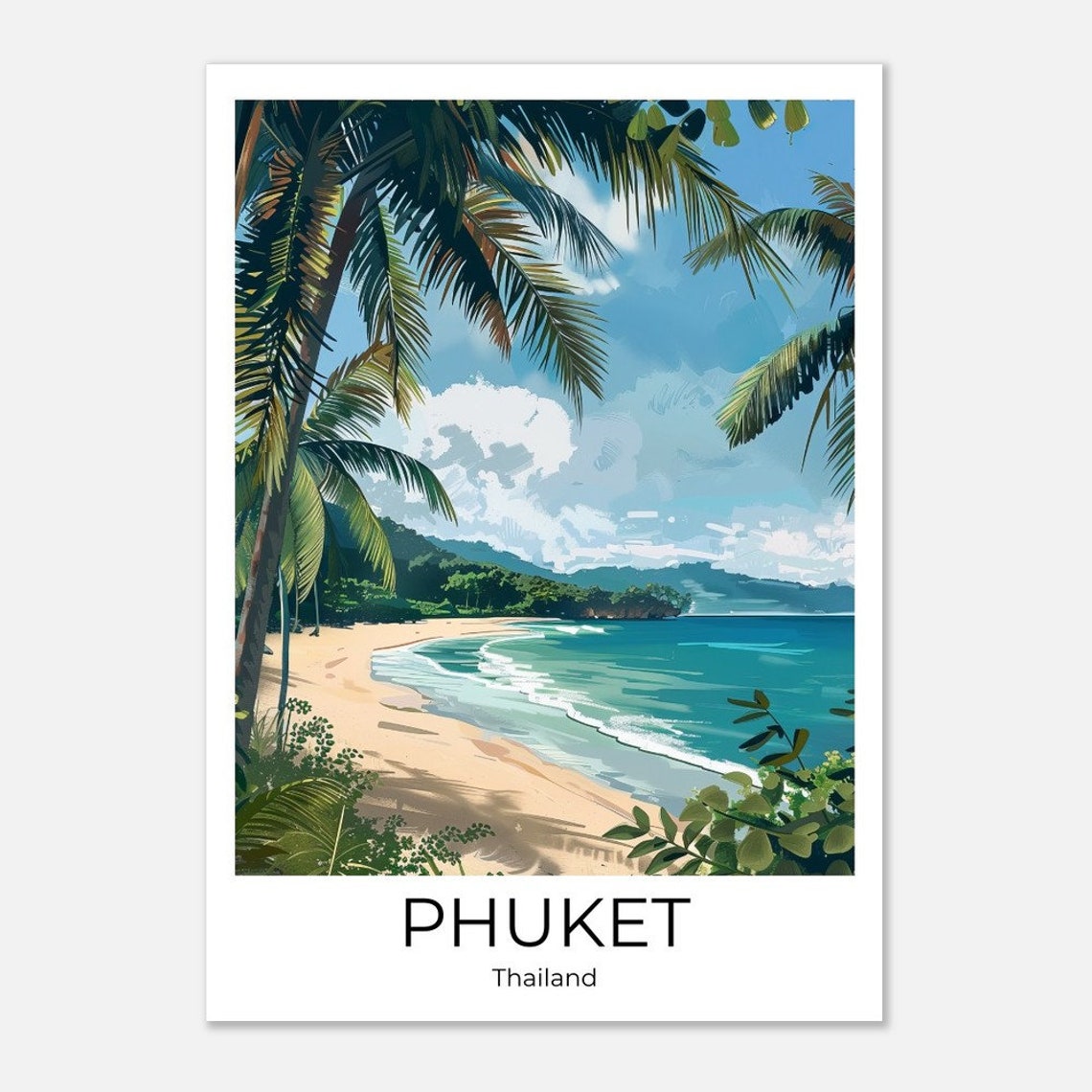Phuket Thailand Palm Framed Sandy Beach Turquoise Sea Poster