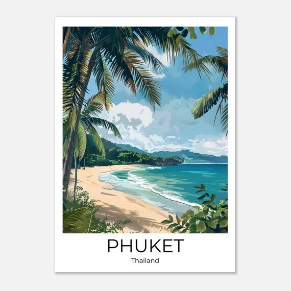 Phuket Thailand Palm Framed Sandy Beach Turquoise Sea Poster