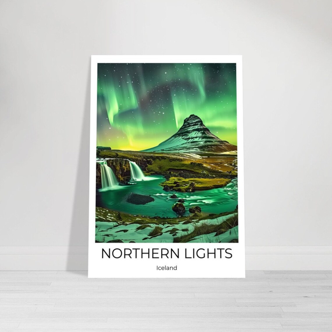 Iceland Northern Lights Kirkjufell Aurora Mountain Night Poster
