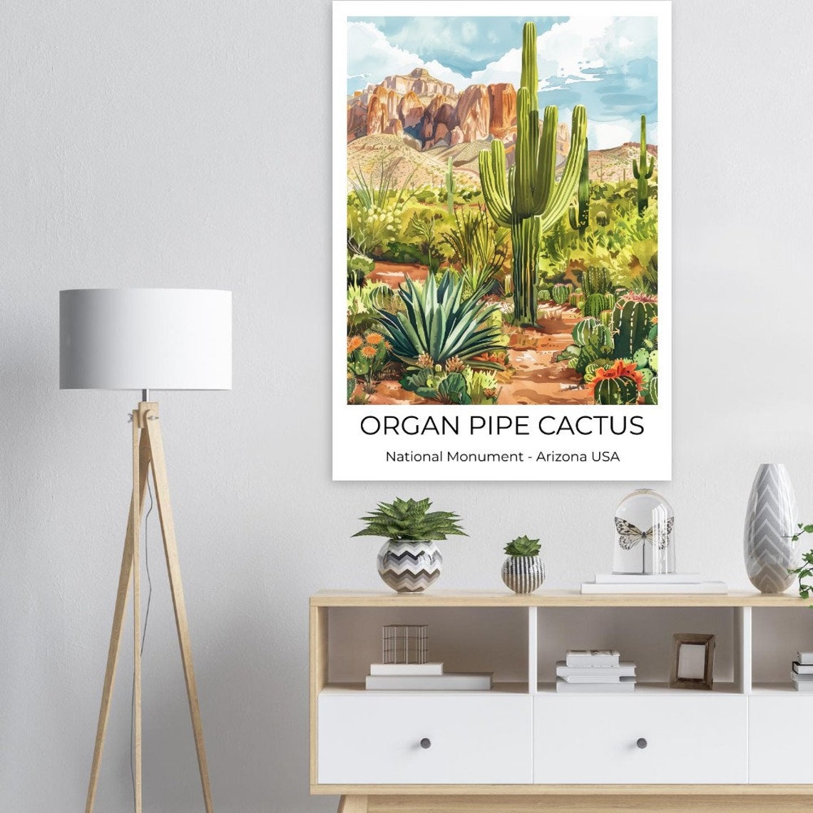 Organ Pipe National Monument National Park Usa Watercolor Travel Poster Organ Pipe Wall Art Arizona Travel Print Arizona Wall Decoration - Image 2