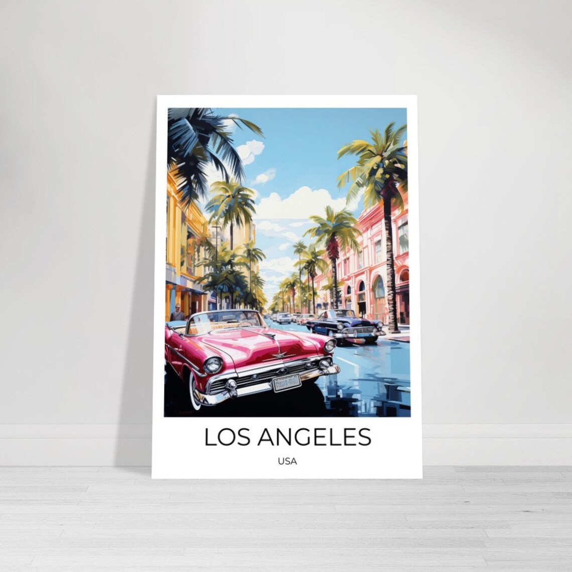 Los Angeles Vintage Classic Car Palm Street Travel Art Poster
