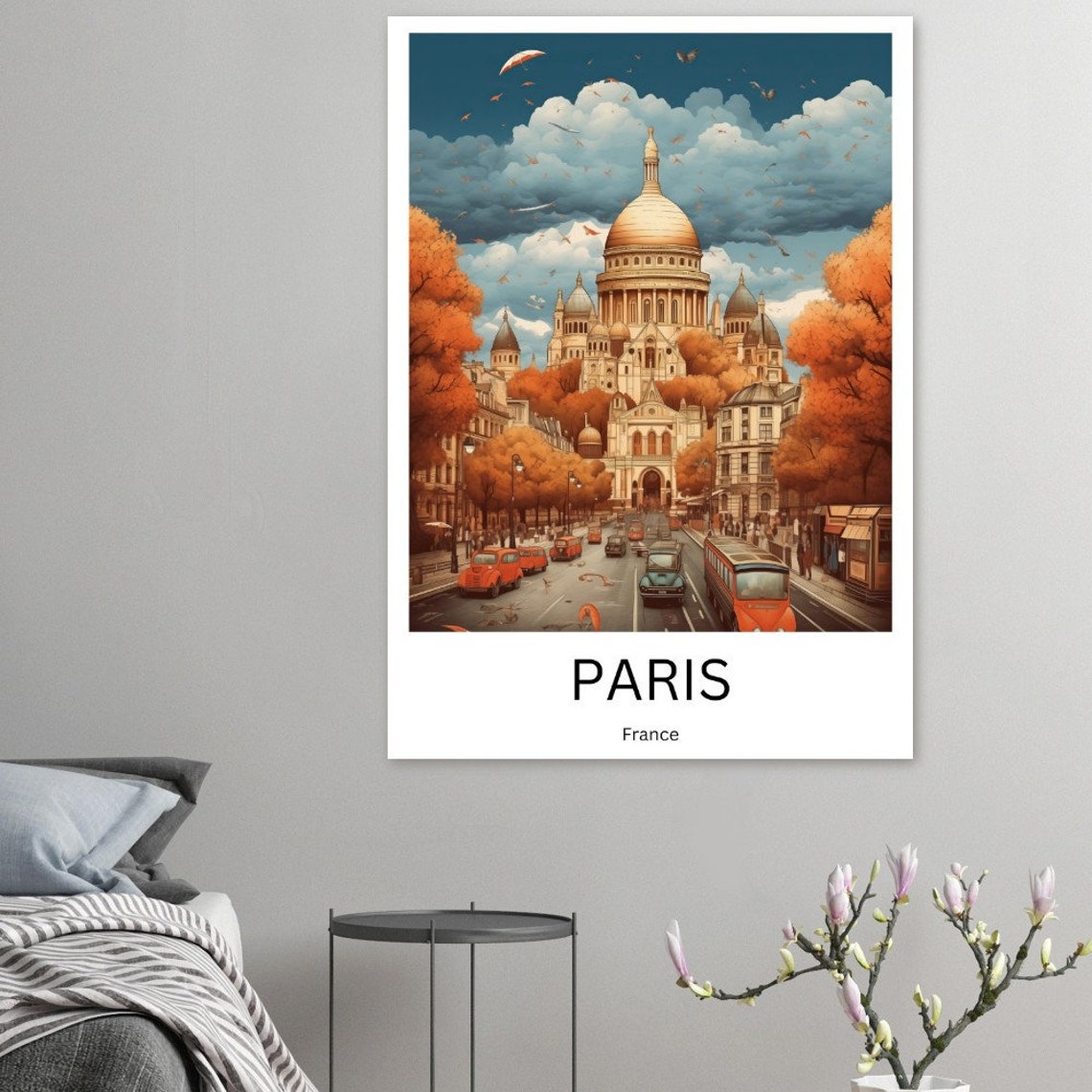 Paris Sacré-Cœur Basilica Autumn Street Scene Illustration Poster - Image 4