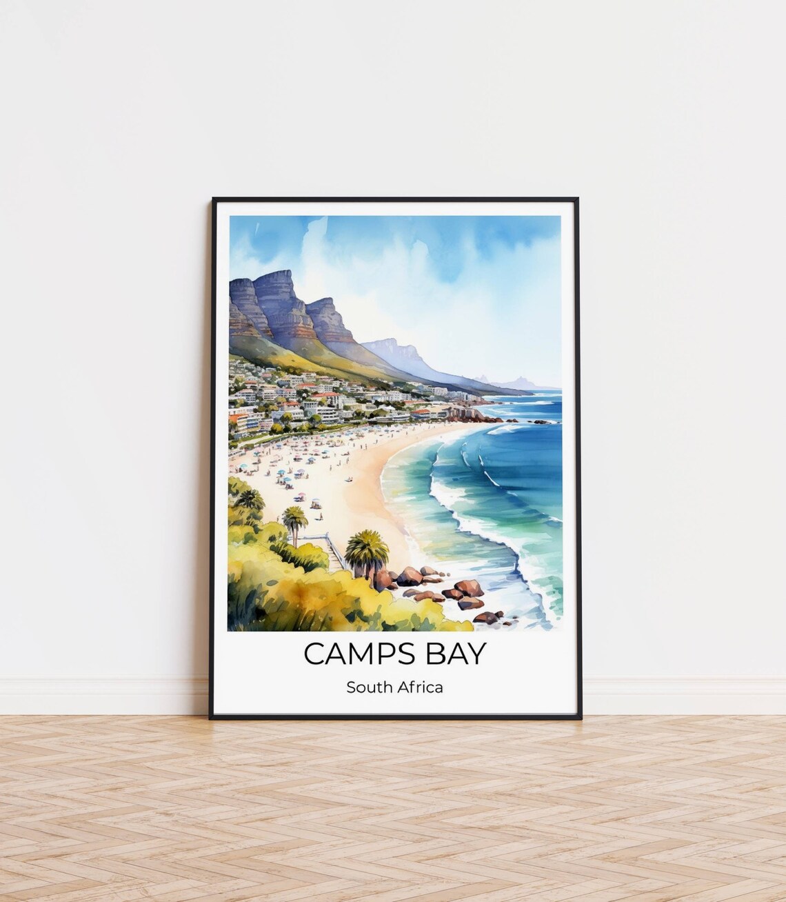 Camps Bay South Africa Beach Coast Watercolor Travel Art Poster