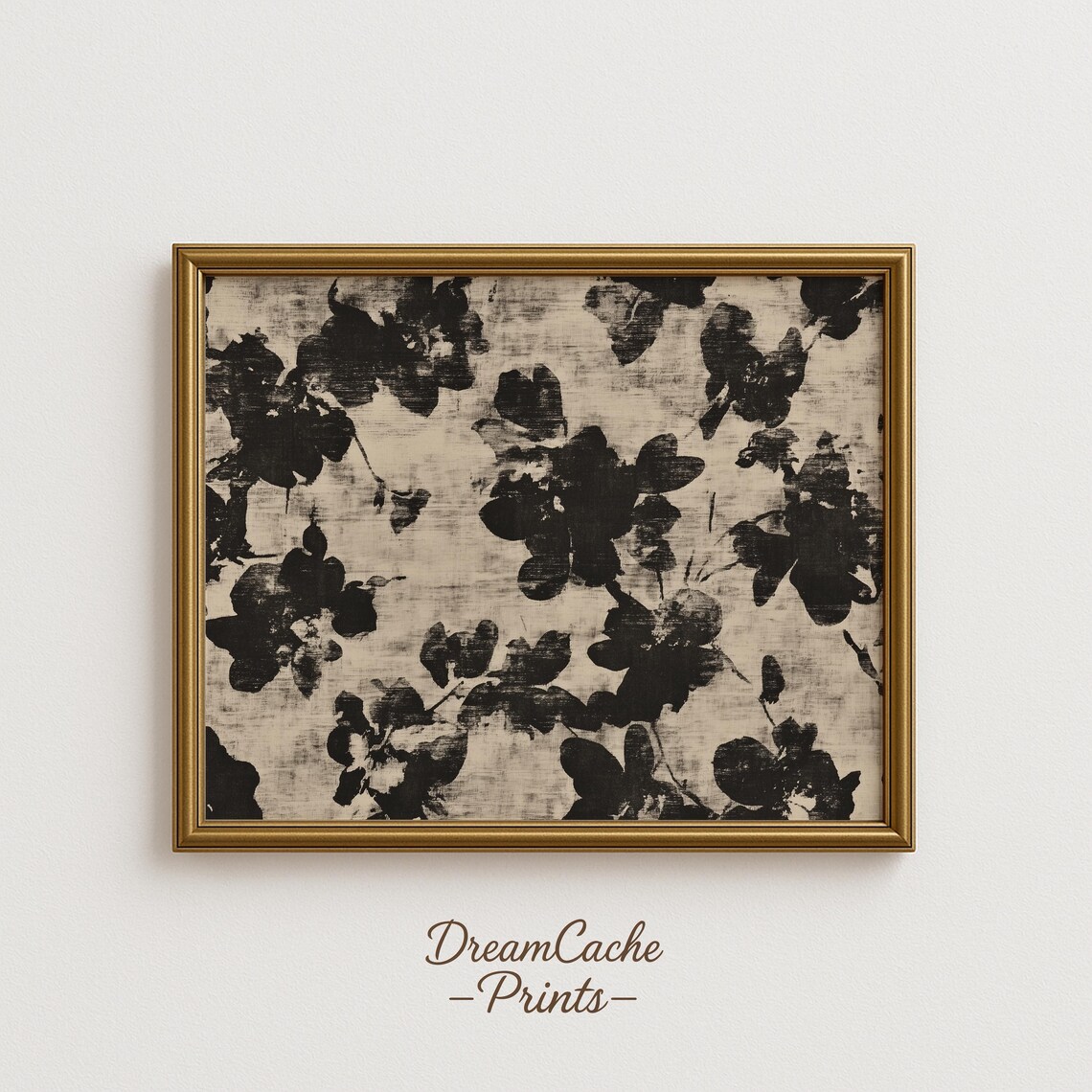 Monochrome Floral Ink Pattern On Aged Paper Vintage Style Poster