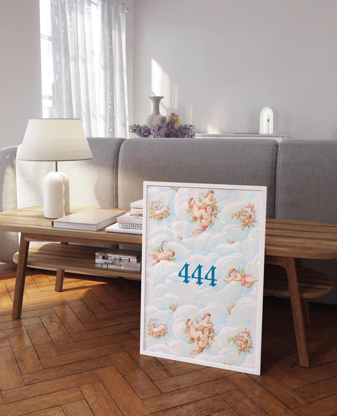 Angel Number 444 Cherubs In Clouds Spiritual Affirmation Poster - Image 4