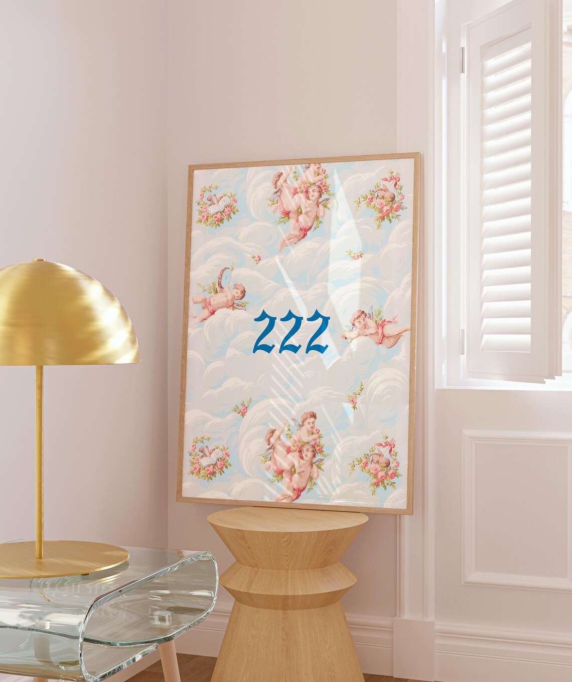 Angel Number 222 Cherubs In Clouds Spiritual Affirmation Poster - Image 2