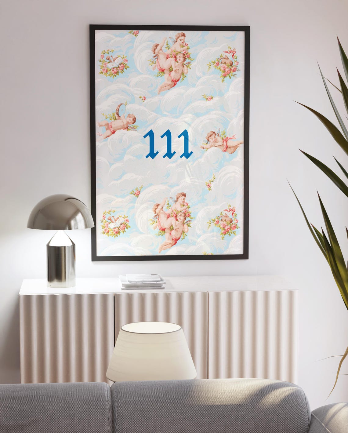 Angel Number 111 Cherubs In Clouds Spiritual Affirmation Poster - Image 4