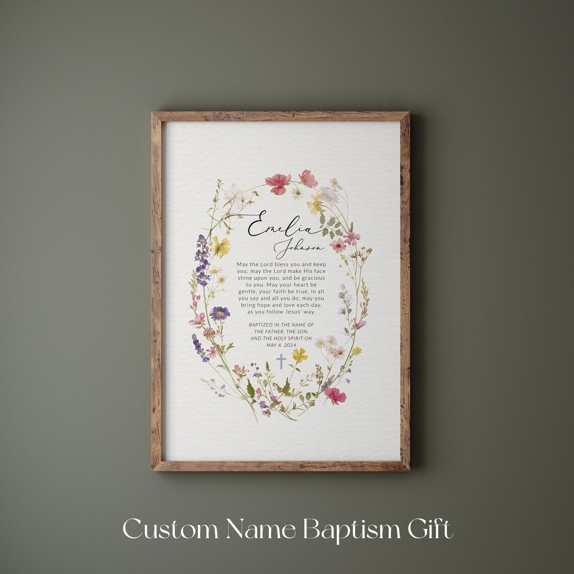 Personalised Wildflower Baptism Baby Dedication Art Print - Image 2