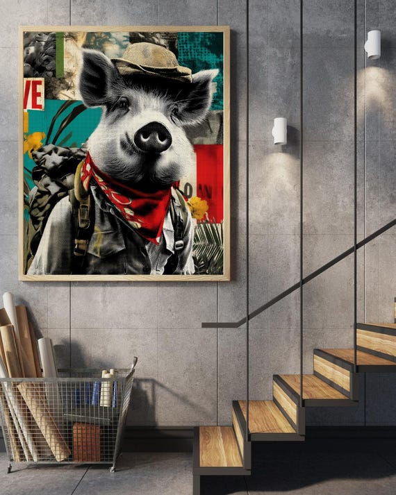 Indianbones Poster Instant Retro Pig Art Whimsical New Homeowner Gift Cute For Wall Housewarming