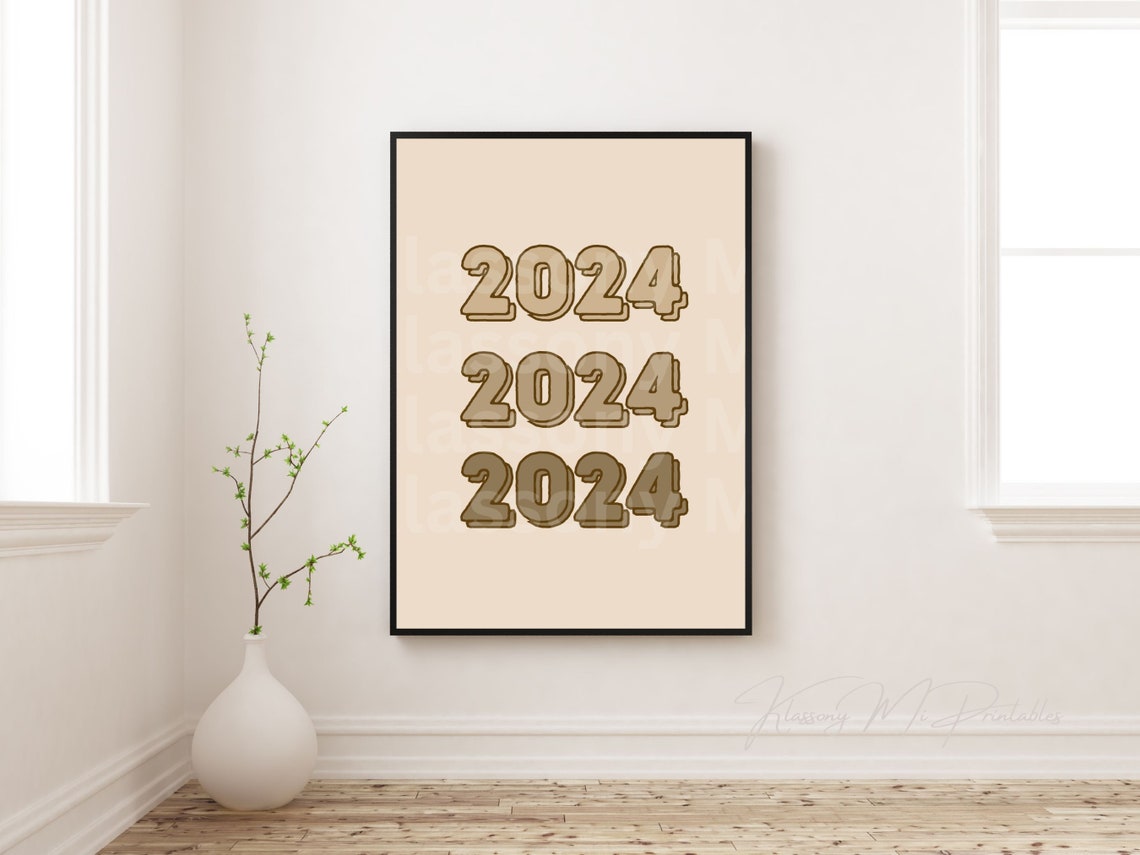 2024 Retro Repeated Year Bubble Typography New Year Party Wall Art - Image 3