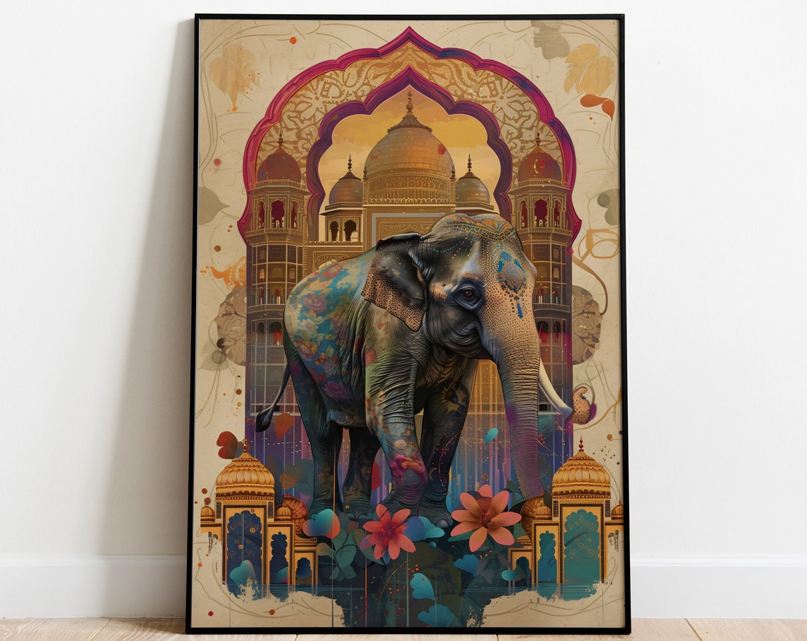 Royal Indian Elephant Before A Golden Domed Palace Mixed Media Art Poster