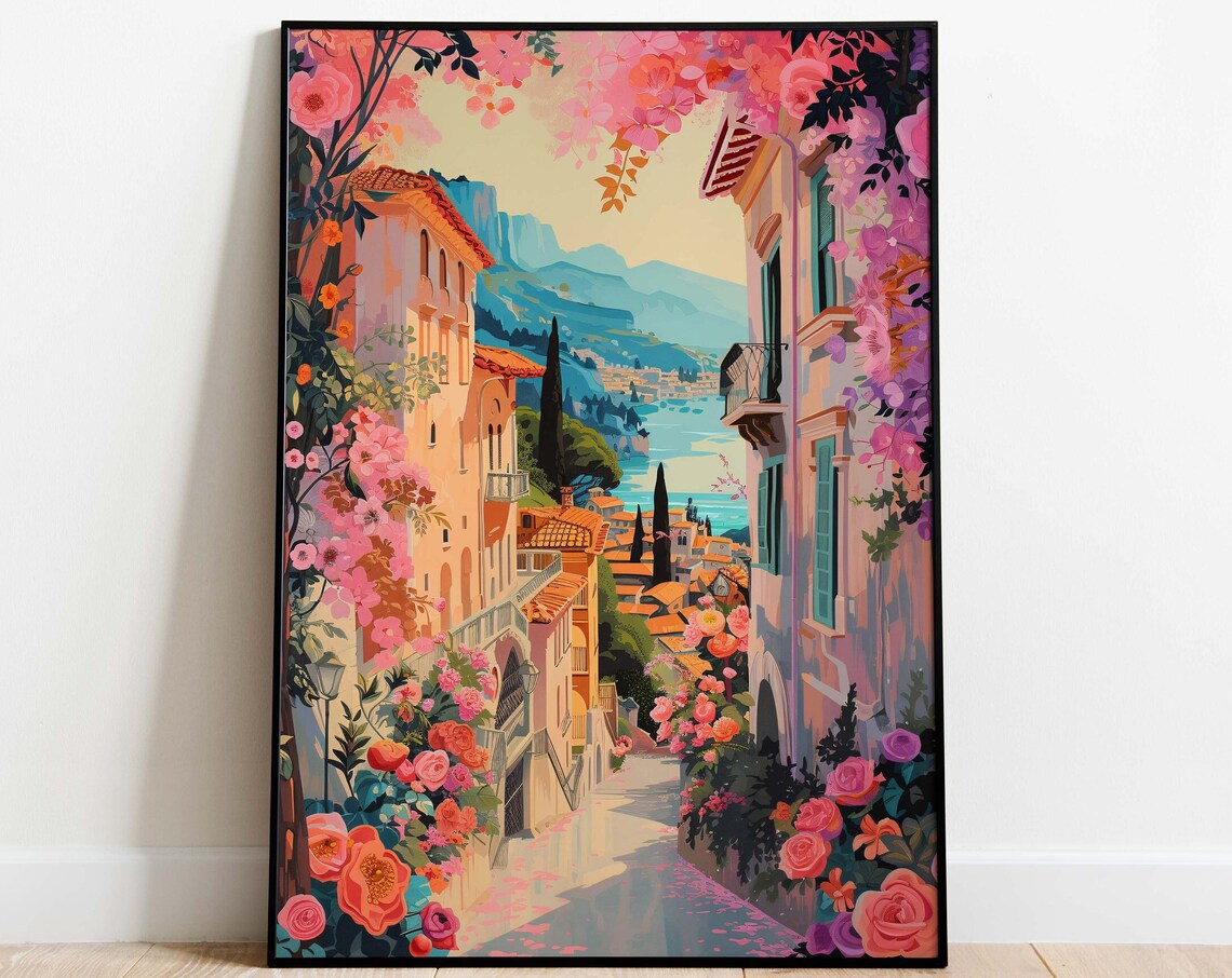 Amalfi Coast Flowered Alley Seaside Italy Mediterranean Art Poster