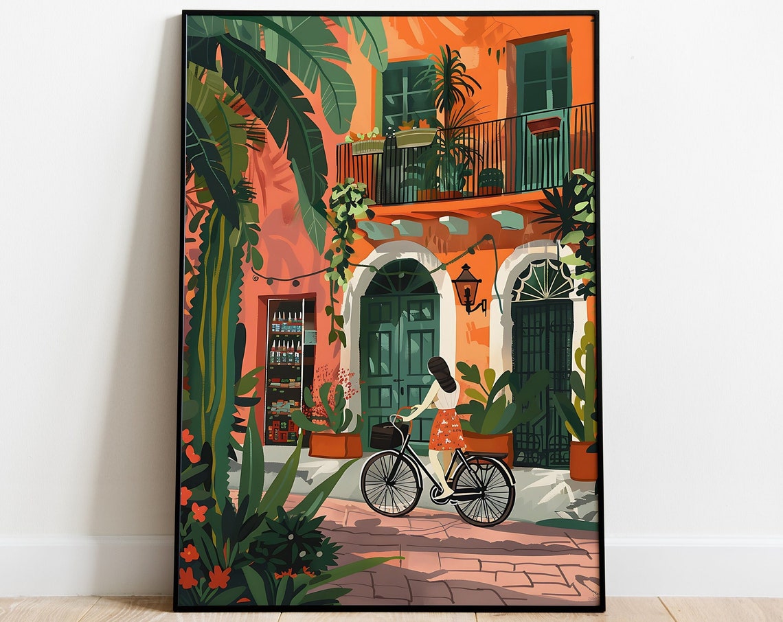 Mexican Girl Travel Art Print Print Poster Cityscape Wall Art Printable Wall Decor Mexico Art Print Summer Floral Travel Poster
