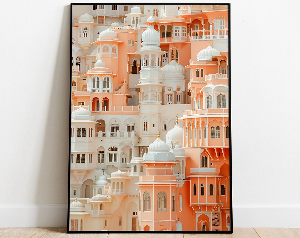 Jaipur Peach Pink Palace Architecture Royal Watercolor Art Poster