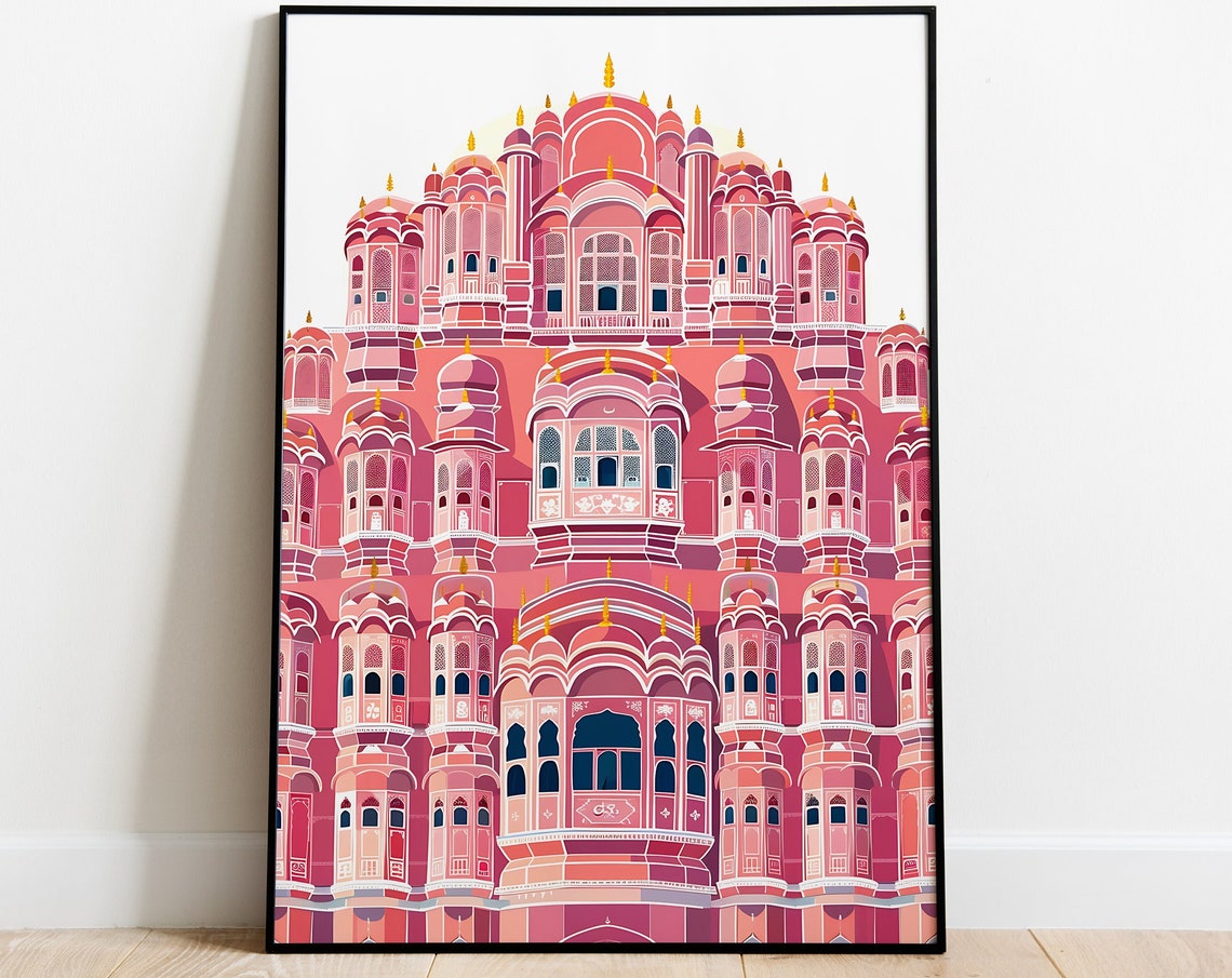 Hawa Mahal Jaipur Pink Palace Facade Iconic India Travel Wall Art
