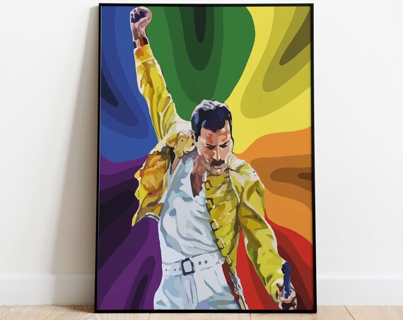 Freddie Mercury Queen Frontman Rainbow Pop Art Tribute Poster