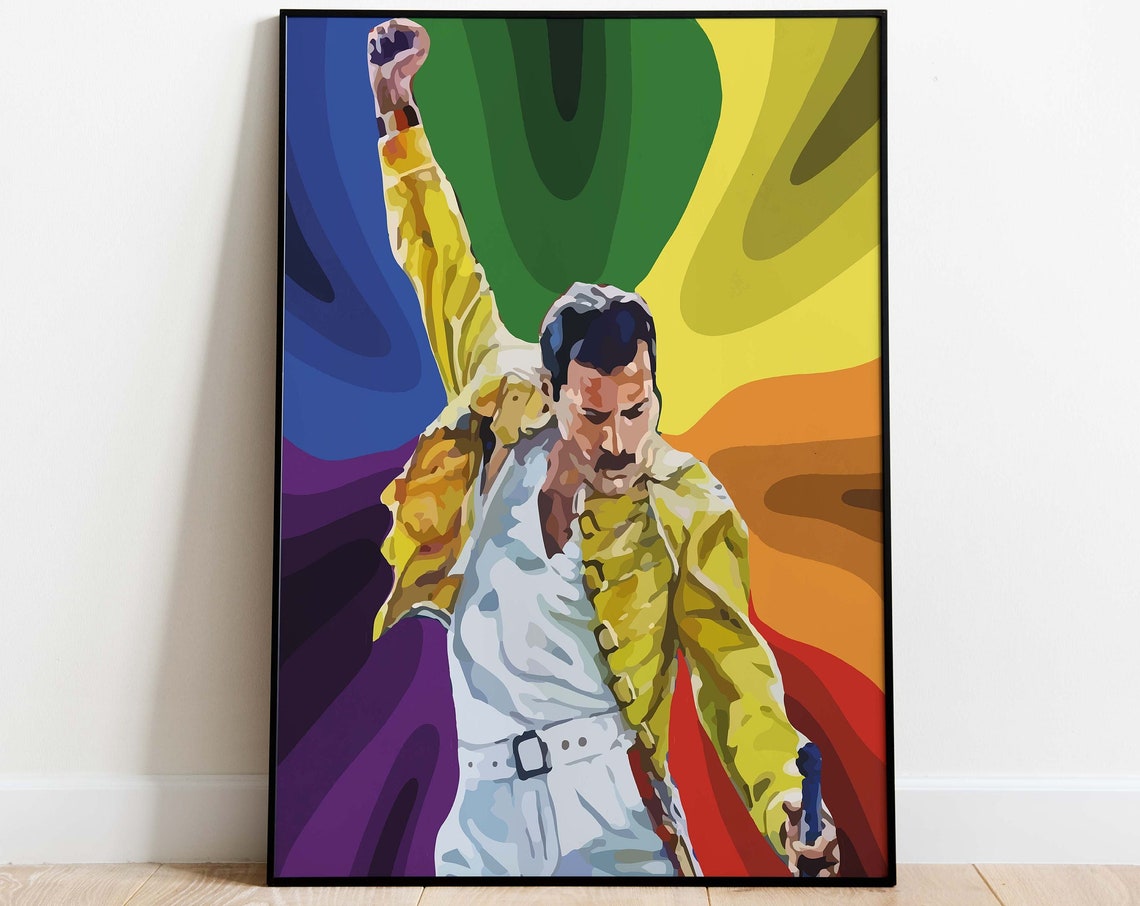 Freddie Mercury Queen Frontman Rainbow Pop Art Tribute Poster
