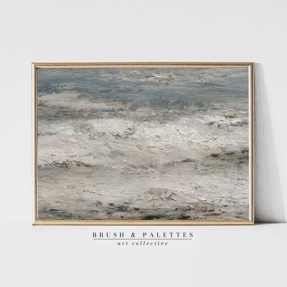 Rough Sea Aerial Ocean Waves Textured Neutral Painting Poster