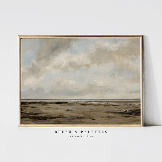 Stormy Coastal Shoreline Moody Wet Sand Beach Neutral Seascape Poster