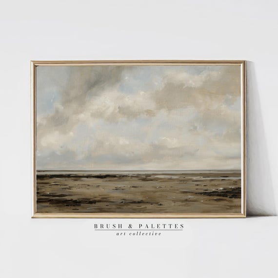 Stormy Coastal Shoreline Print Neutral Seascape Wall Decor Moody Art For Rustic Or Minimalist Homes
