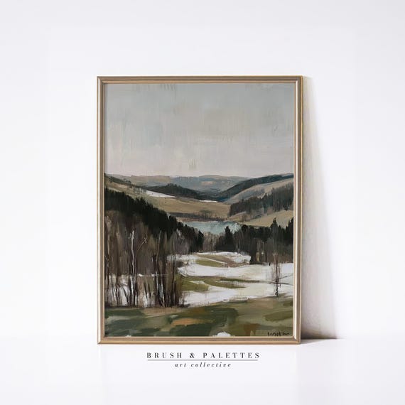 Early Spring Valley Print Landscape Painting Wall Decor Rustic Mountain Art For Lodge Farmhouse Natureinspired Homes