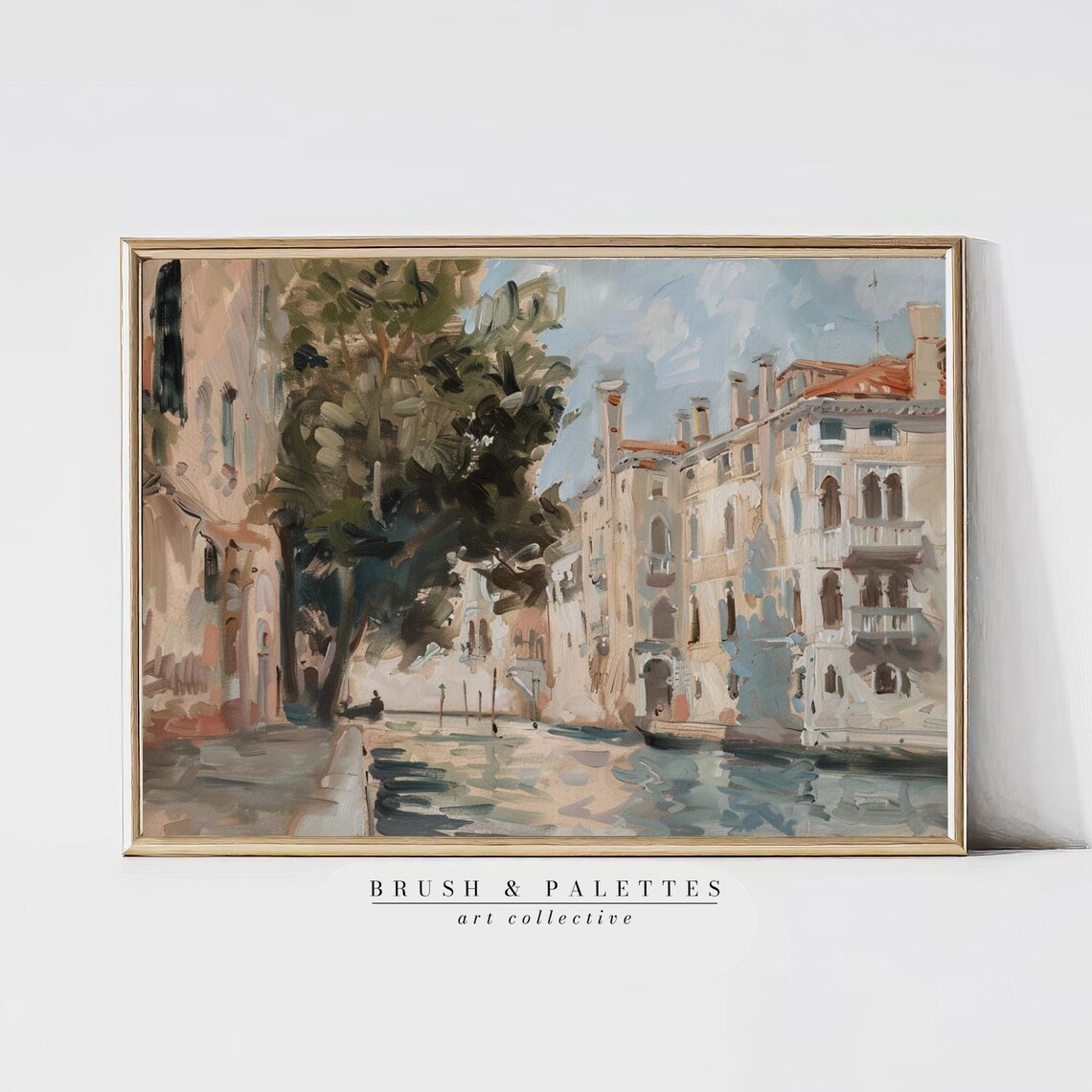 Venice Canal Oil Painting Historic Palazzi Gondola Scene Poster