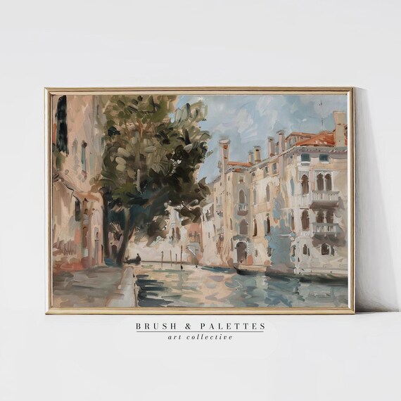 Venice Canal Oil Painting Historic Palazzi Gondola Scene Poster