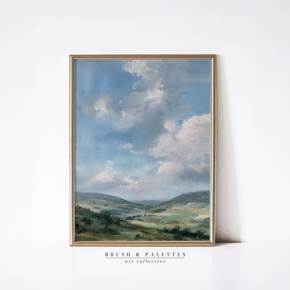Vast Open Blue Sky With Clouds Over Rolling Green Hills Oil Poster