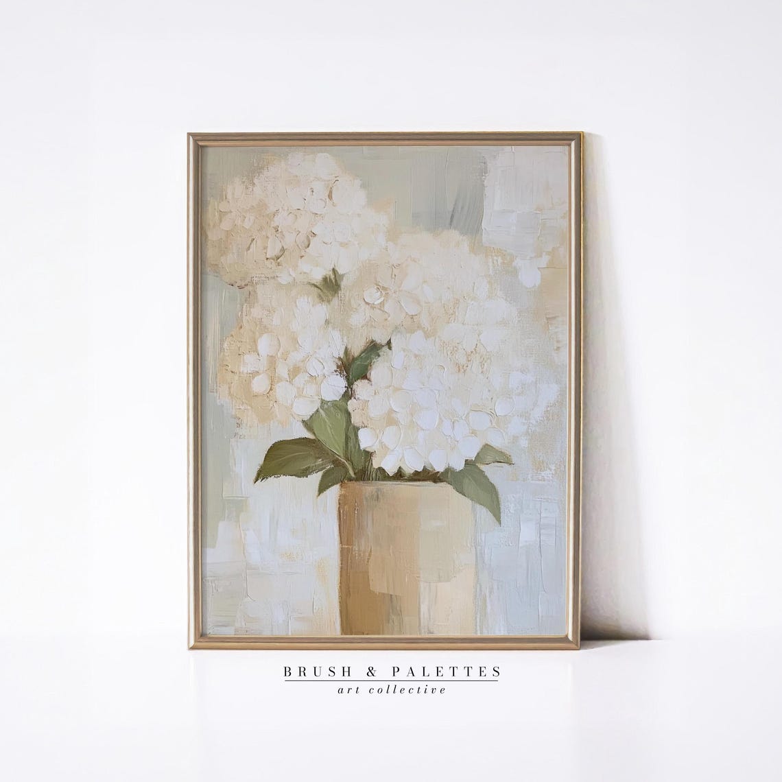 White Hydrangeas In Vase Textured Floral Still Life Painting Poster